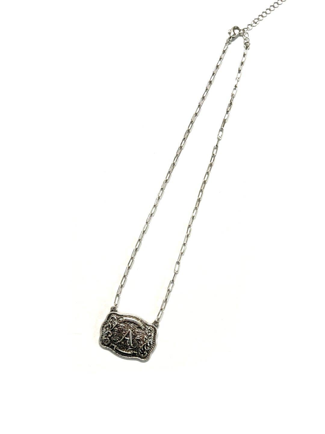 Western Belt Buckle Initial Necklace
