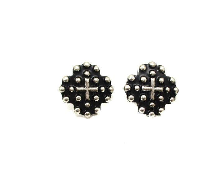 Cross bubble post earrings with western cowgirl stud design