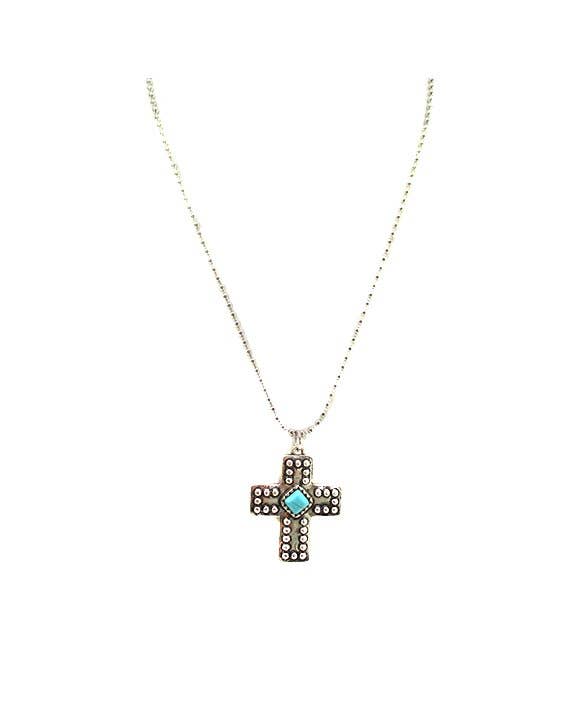 Turquoise cross necklace with silver-tone chain