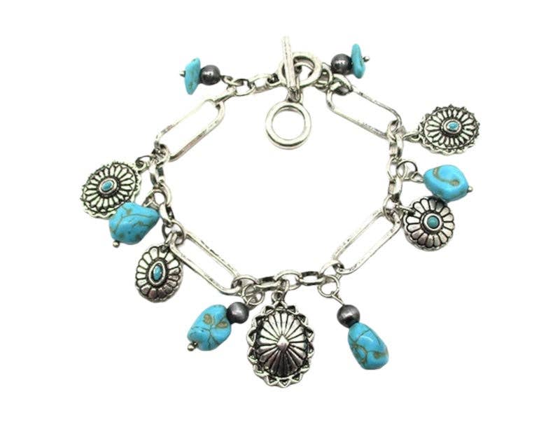 Turquoise concho charm bracelet with western cowgirl style detailing