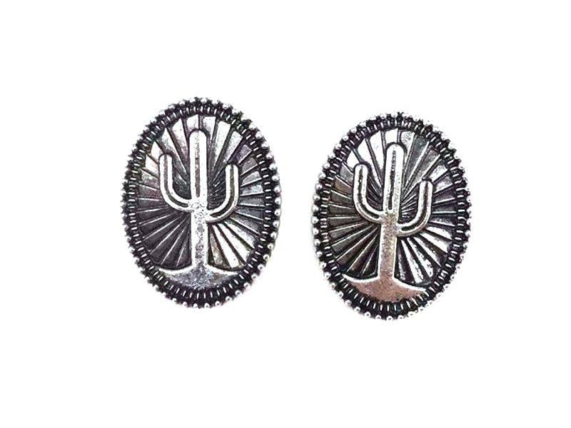 Western Etched Cactus Post Earring