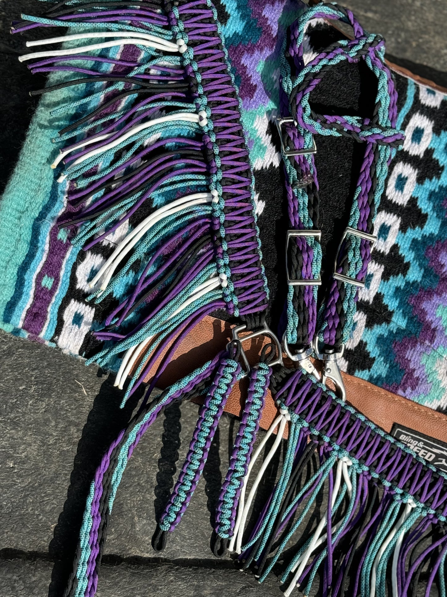 Aquamarine Fringe Breast Collar by bar3H Equine – Custom Western Tack Australia