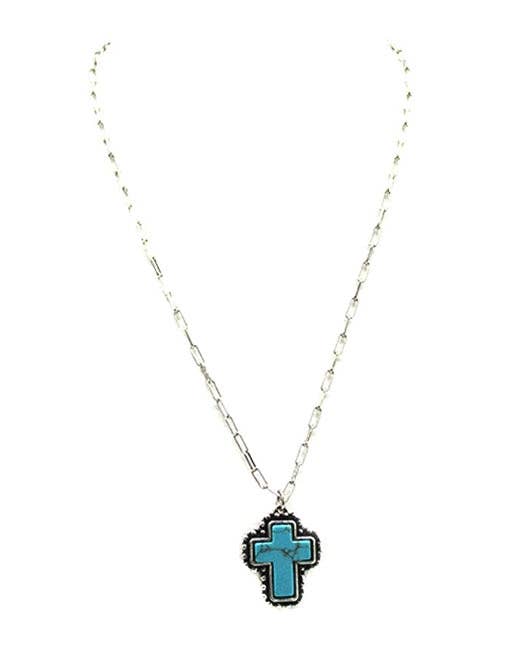 Turquoise cross necklace with western cowgirl style design