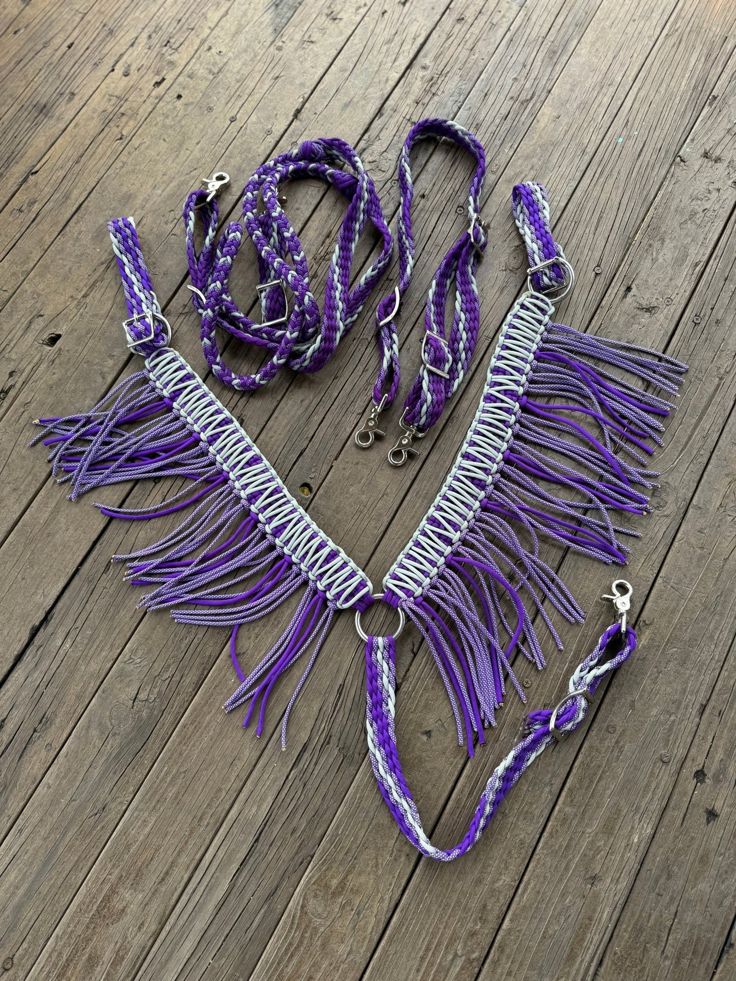 Purple/ Silver - Fringe Breast Collar by bar3H Equine – Custom Western Tack Australia
