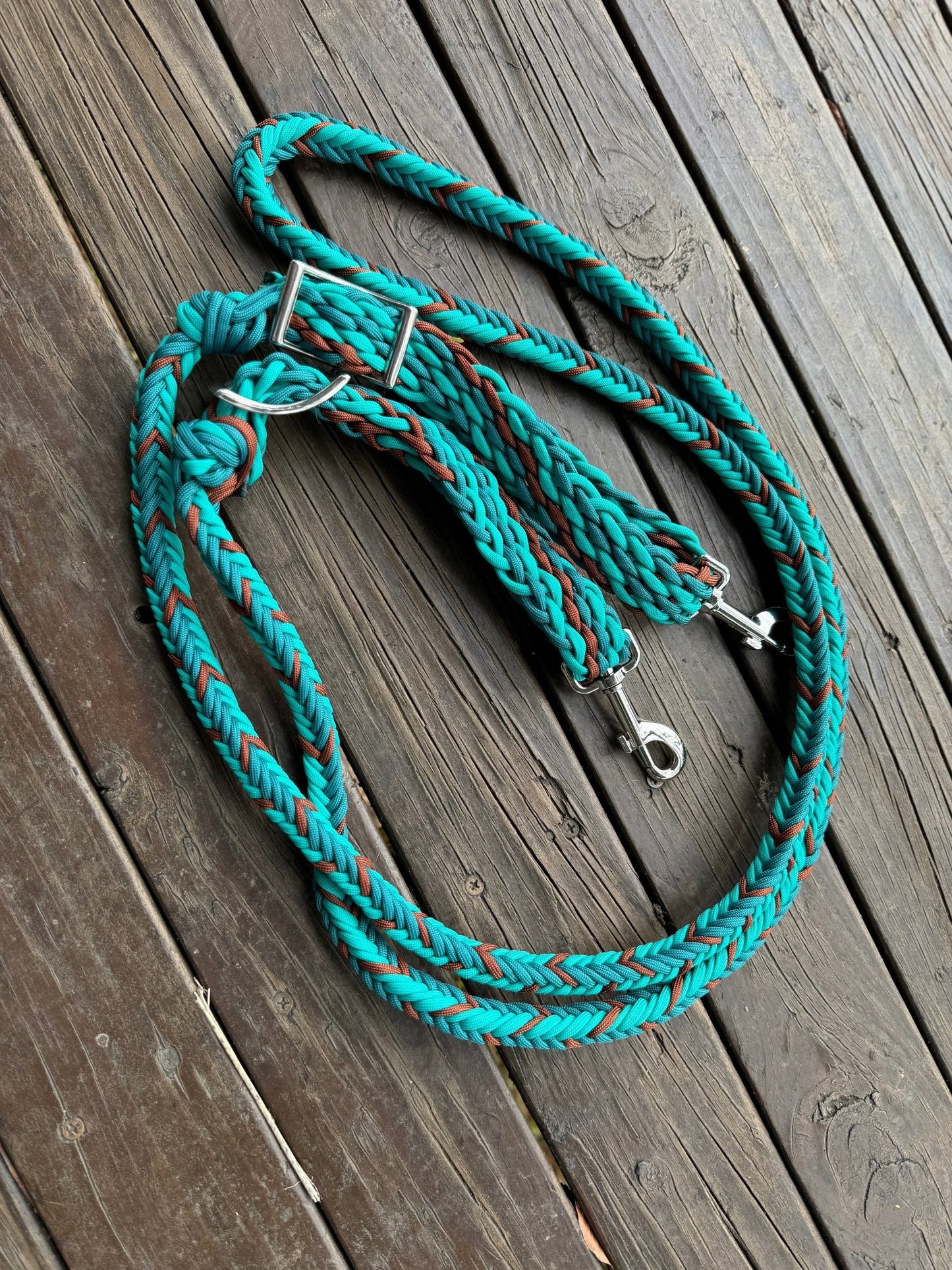Rust and Teal Braided Reins by bar3H Equine – Custom Western Tack Australia