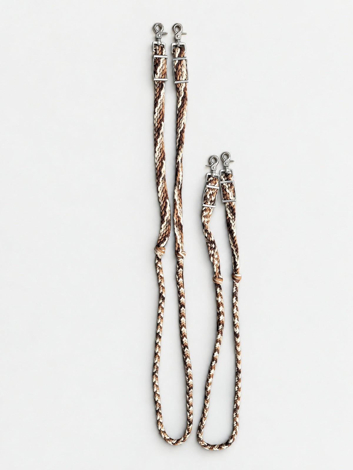 Standard versus pony barrel reins — size comparison