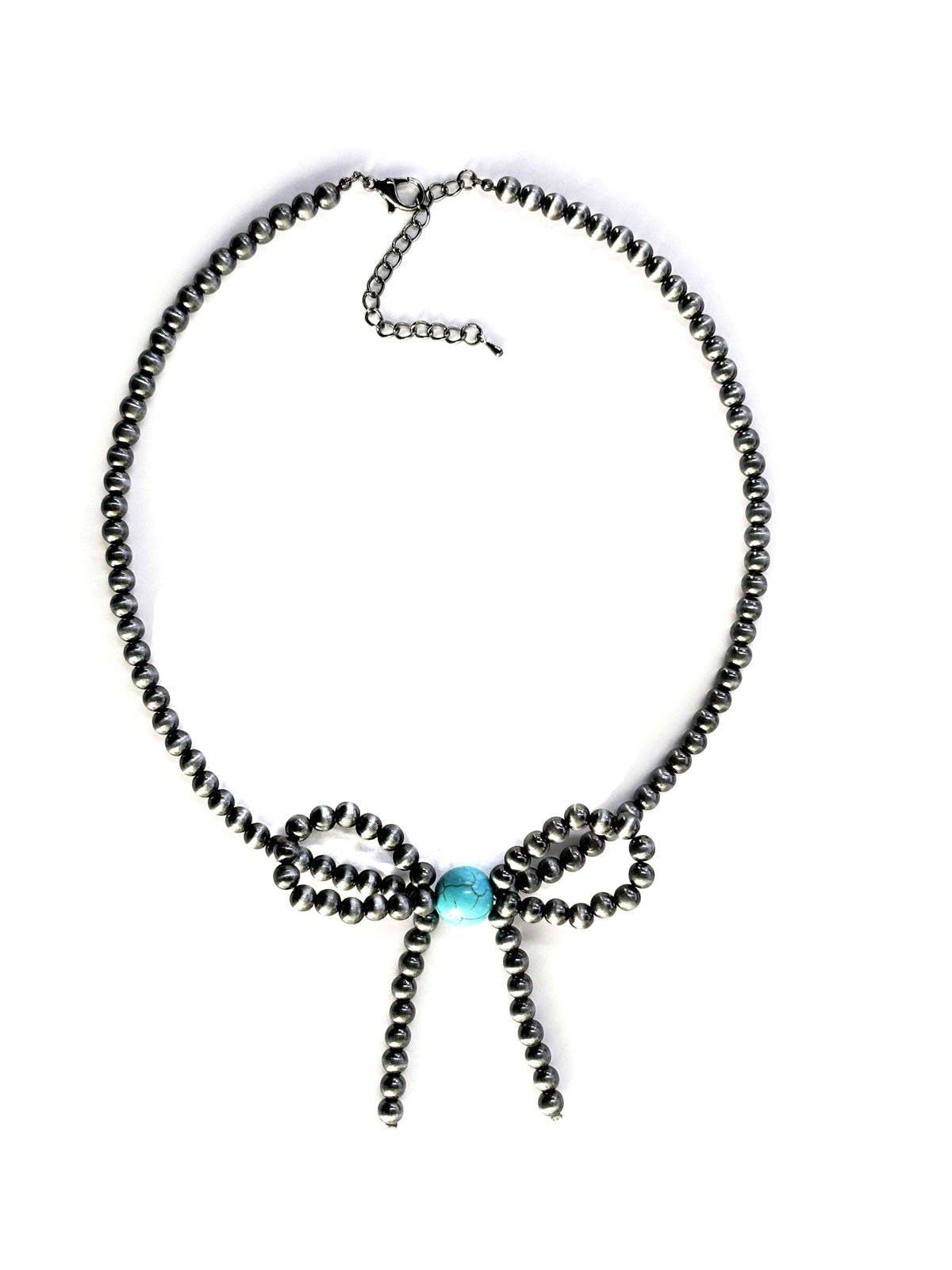Navajo bead bow necklace with turquoise-look centre