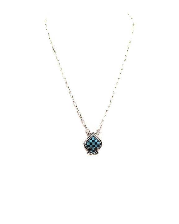 Necklace with a checkered pendant on a white background