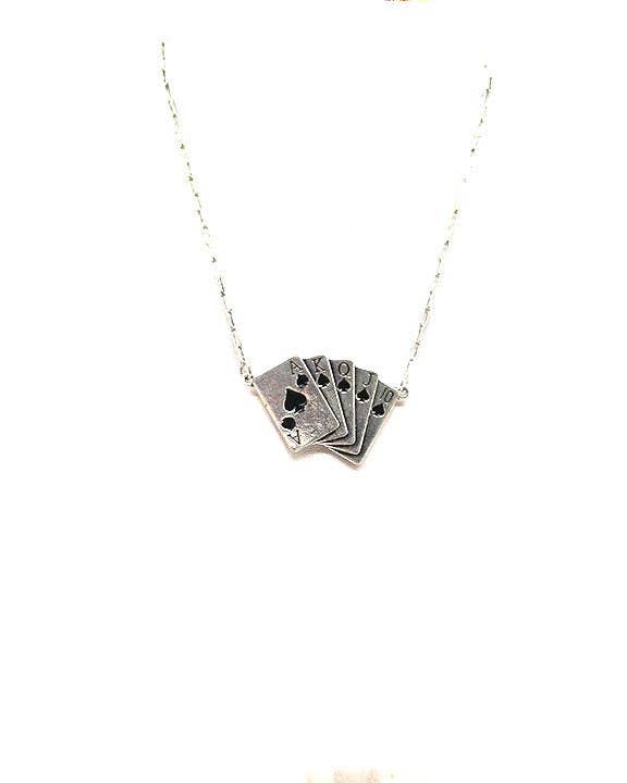 Royal Flush necklace with western card-room style playing card design