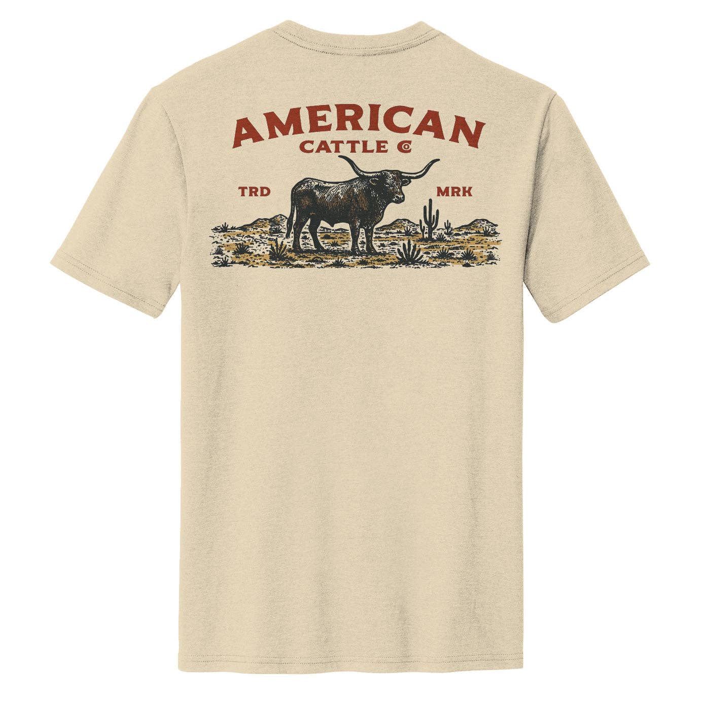 Desert Longhorn tee by American Cattle Co back view with western longhorn desert graphic