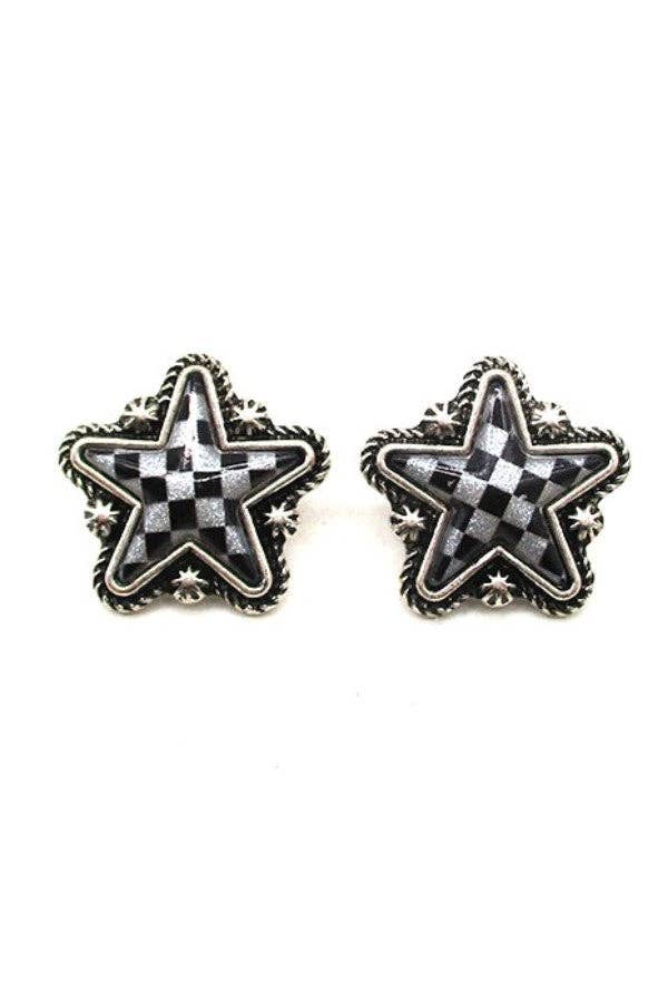 CHECKER STAR POST EARRINGS