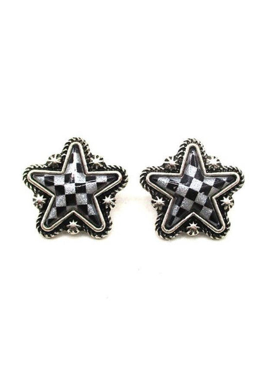 CHECKER STAR POST EARRINGS