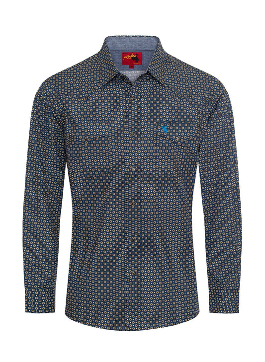 Men’s Western Shirt – Navy Geo Print
