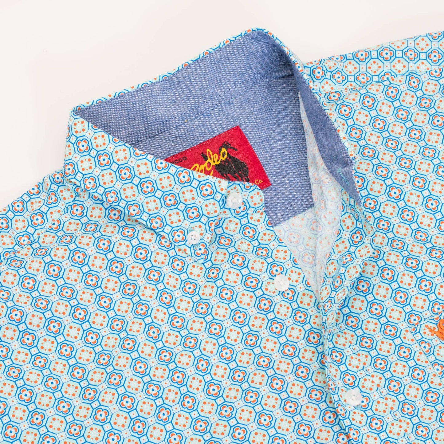 Men’s Long Sleeve Western Shirt – Blue Geo Print