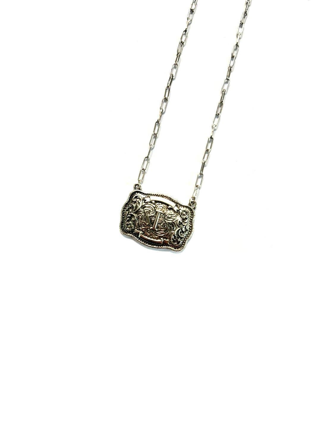 Western Belt Buckle Initial Necklace