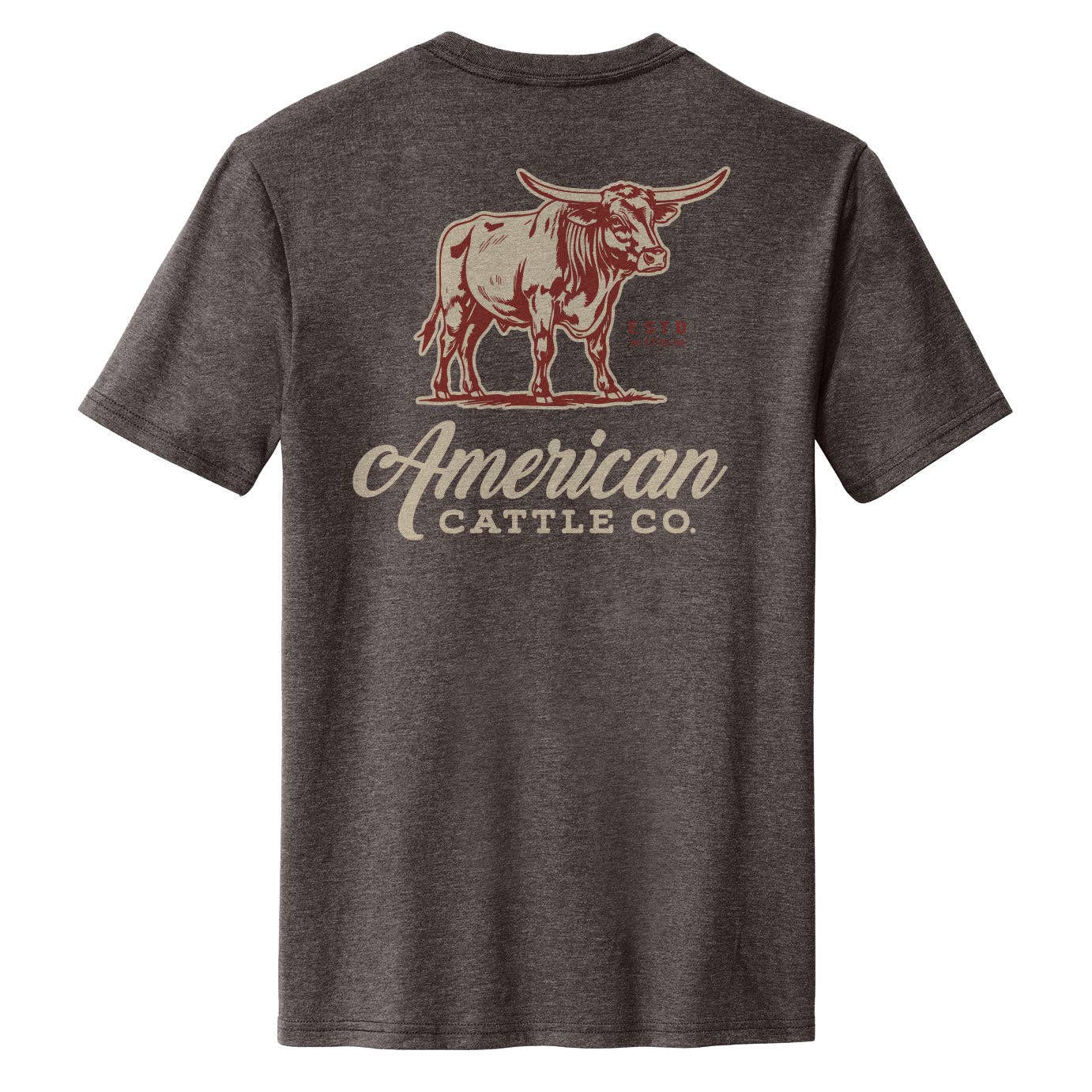 Anchor Bull tee by American Cattle Co back view with lead steer graphic and script logo