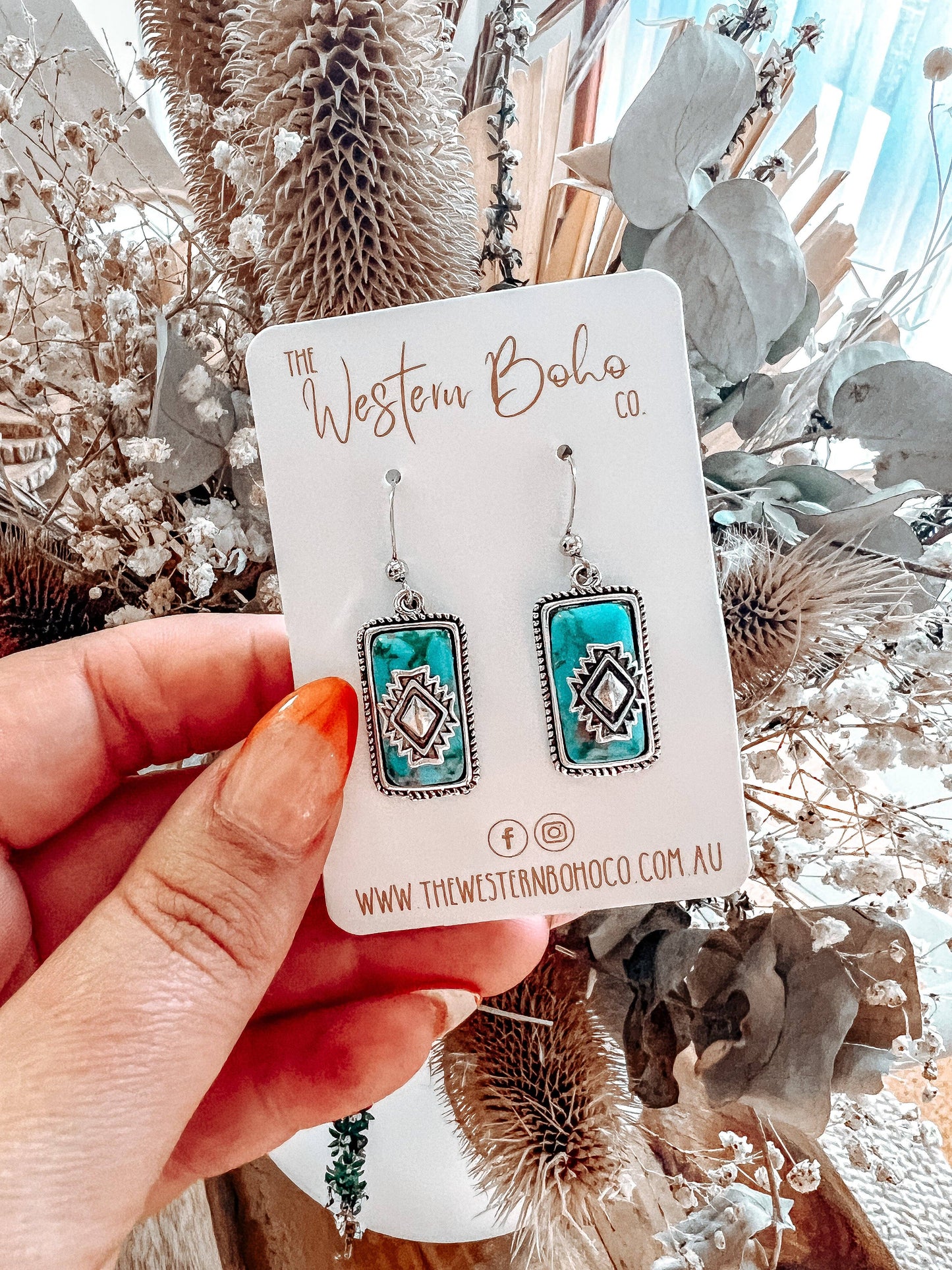 Turquoise Aztec Pendant Earrings