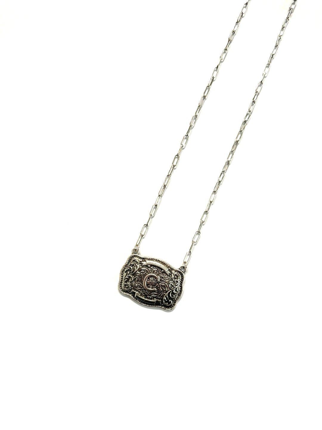 Western Belt Buckle Initial Necklace