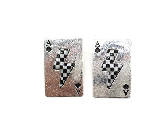 Western Checkered Lightning Spade Ace Earring