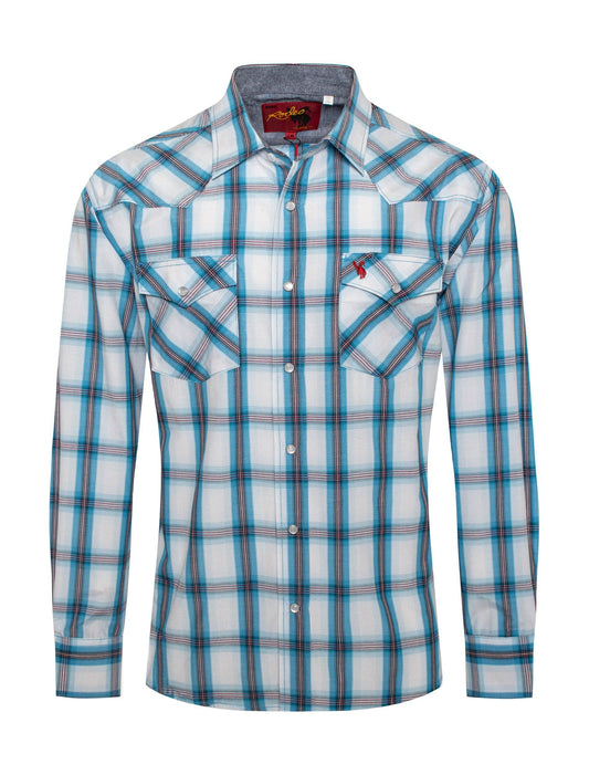 Men’s Western Shirt – Blue Plaid - Rodeo Clothing