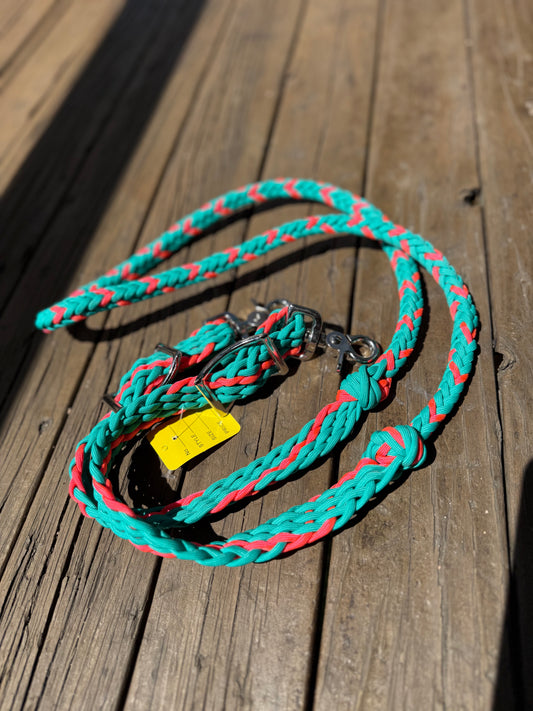 Pink & Teal Braided Reins – 6–7ft
