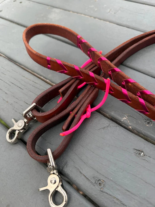 Herman Oak Leather Reins – Brown with Custom Kangaroo Lacing