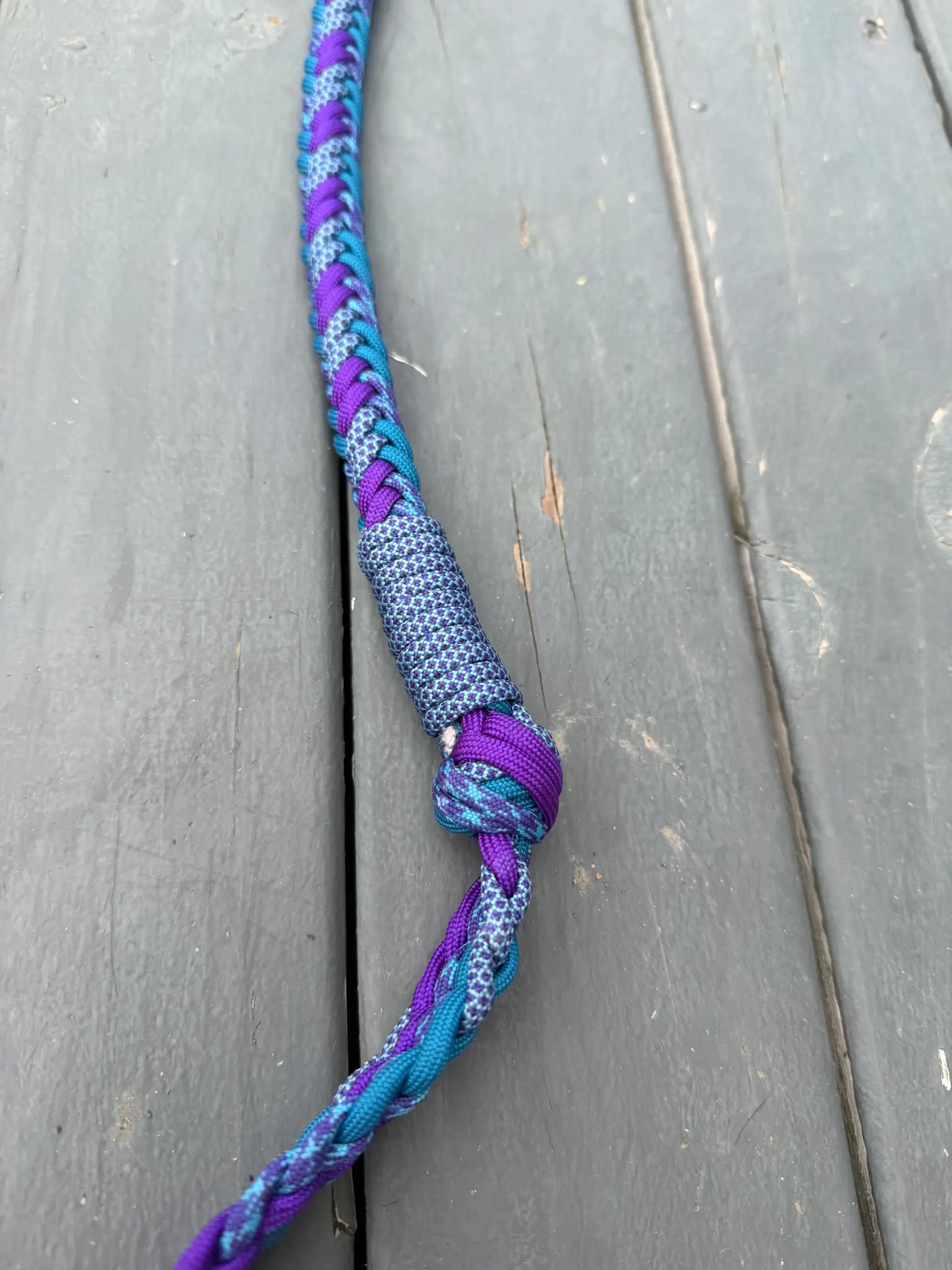 Teal purple and blue pattern handmade -3H stabiliser reins for barrel racing, ready to ship