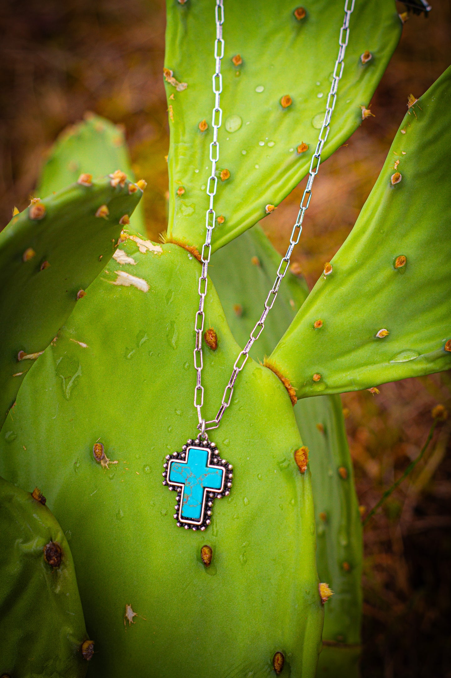 Turquoise cross silver necklace