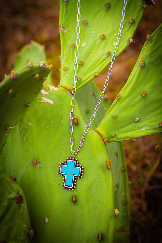 Turquoise cross silver necklace