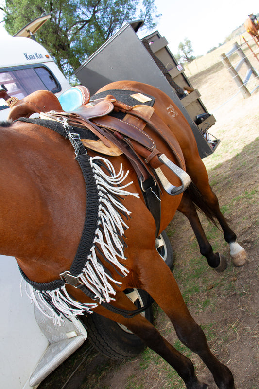 Black & Silver Bling Fringe Breast Collar – Braided Western Breastplate