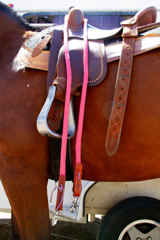 Hot Pink Rope Reins – 6ft to 7ft Nylon Barrel Reins