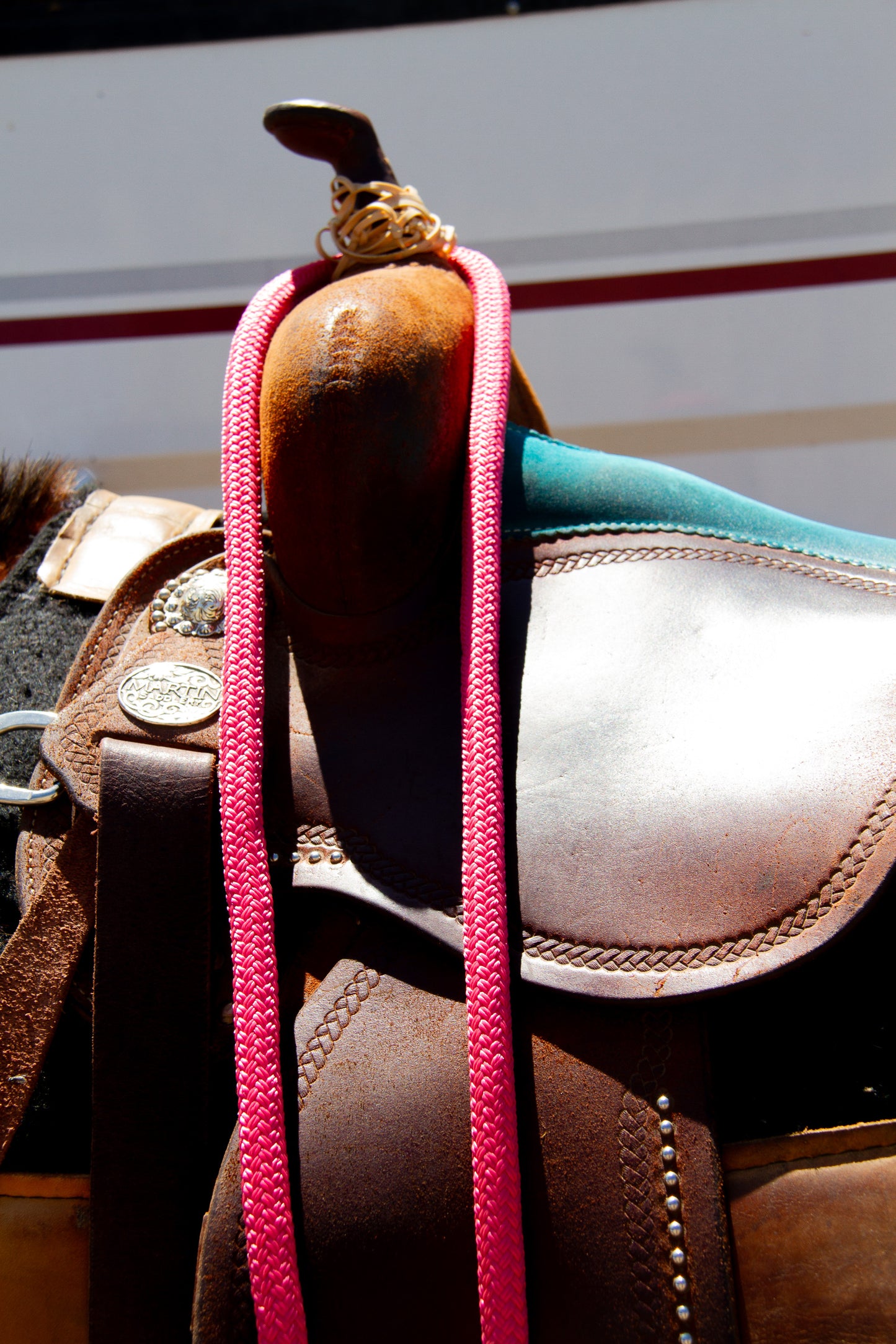 Hot Pink Rope Reins – 6ft to 7ft Nylon Barrel Reins