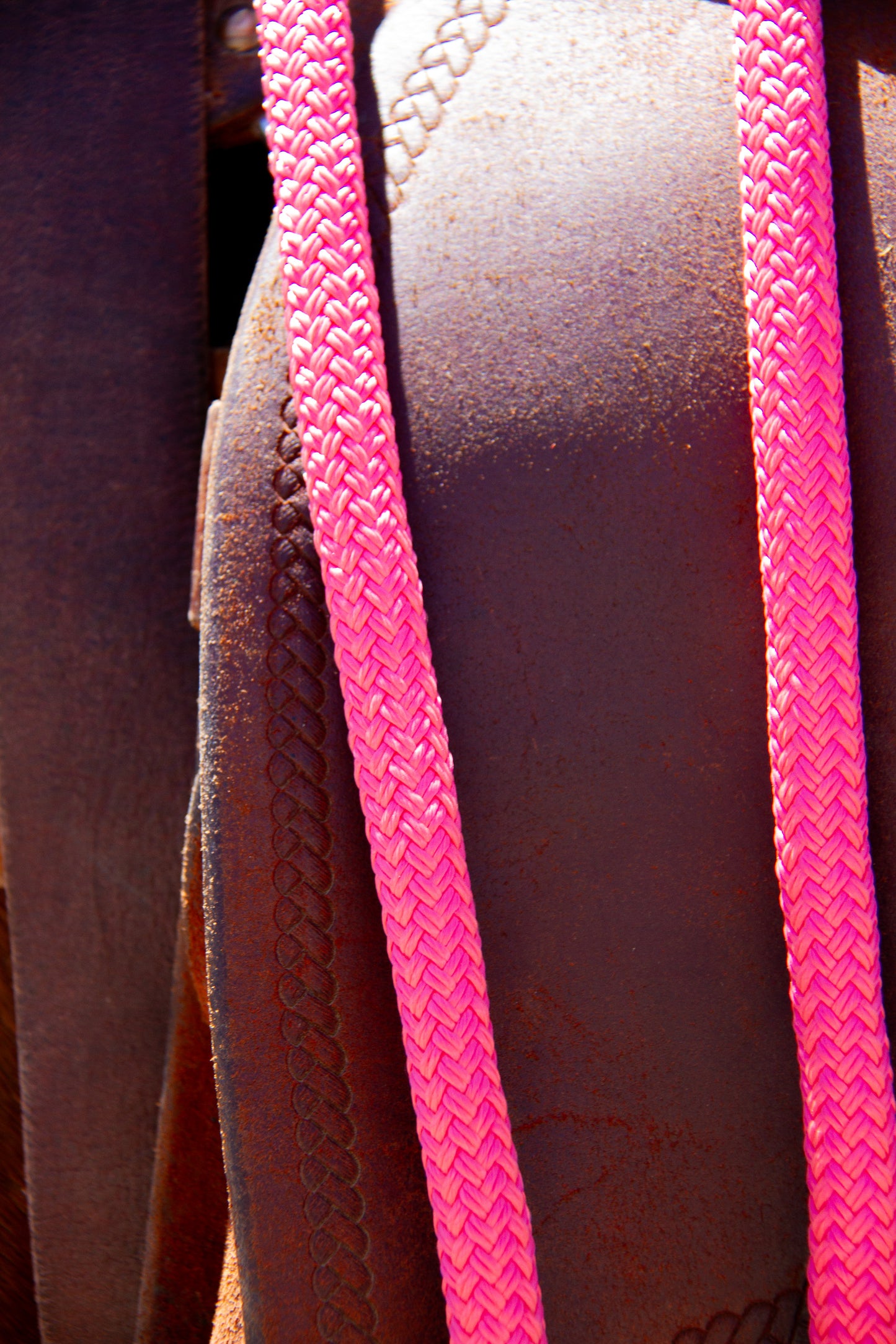 Hot Pink Rope Reins – 6ft to 7ft Nylon Barrel Reins