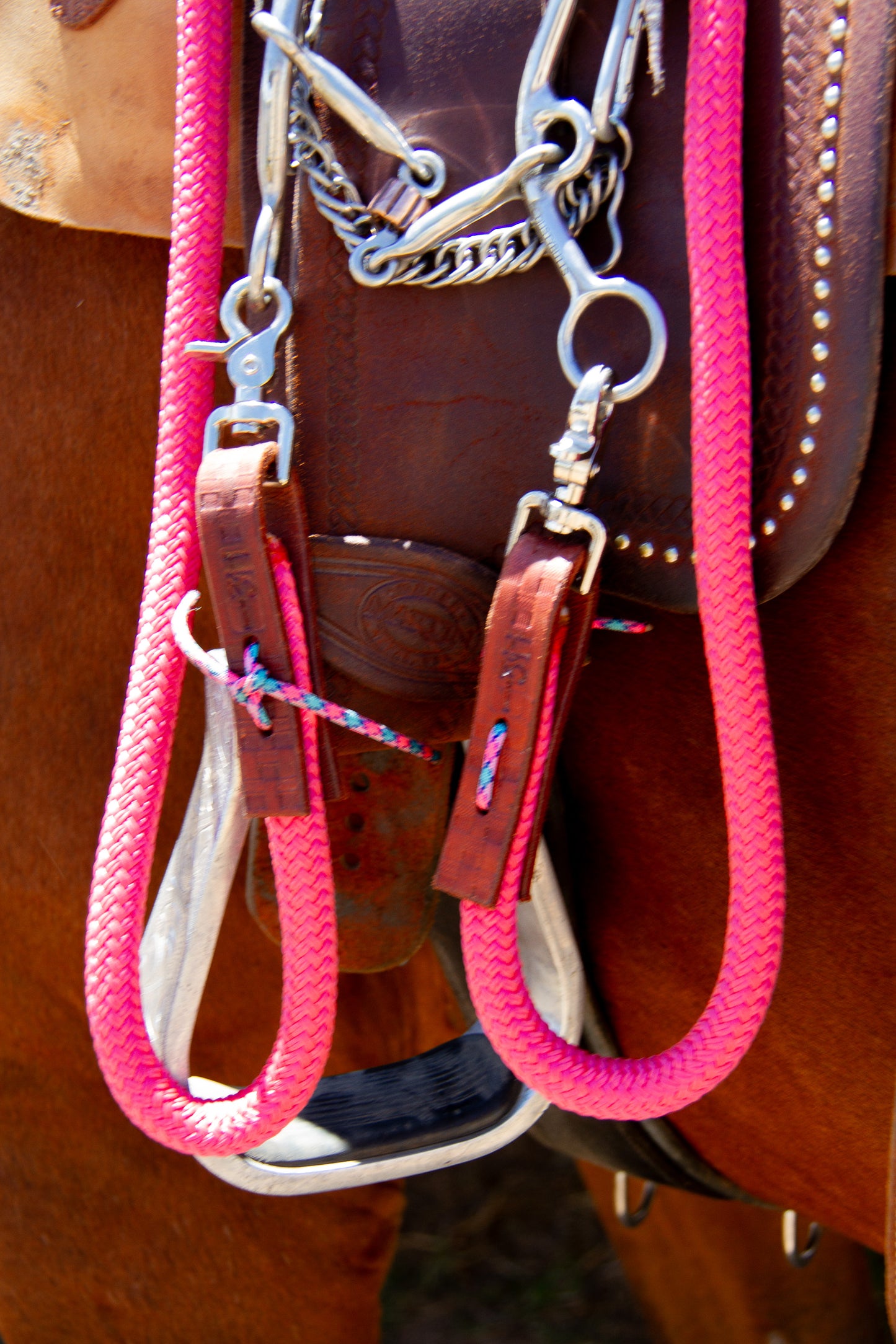 Hot Pink Rope Reins – 6ft to 7ft Nylon Barrel Reins