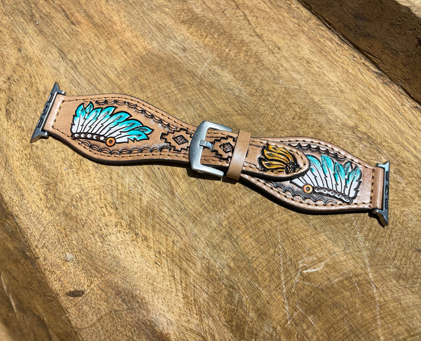 45mm Apple Watch band Floral Tooled Leather