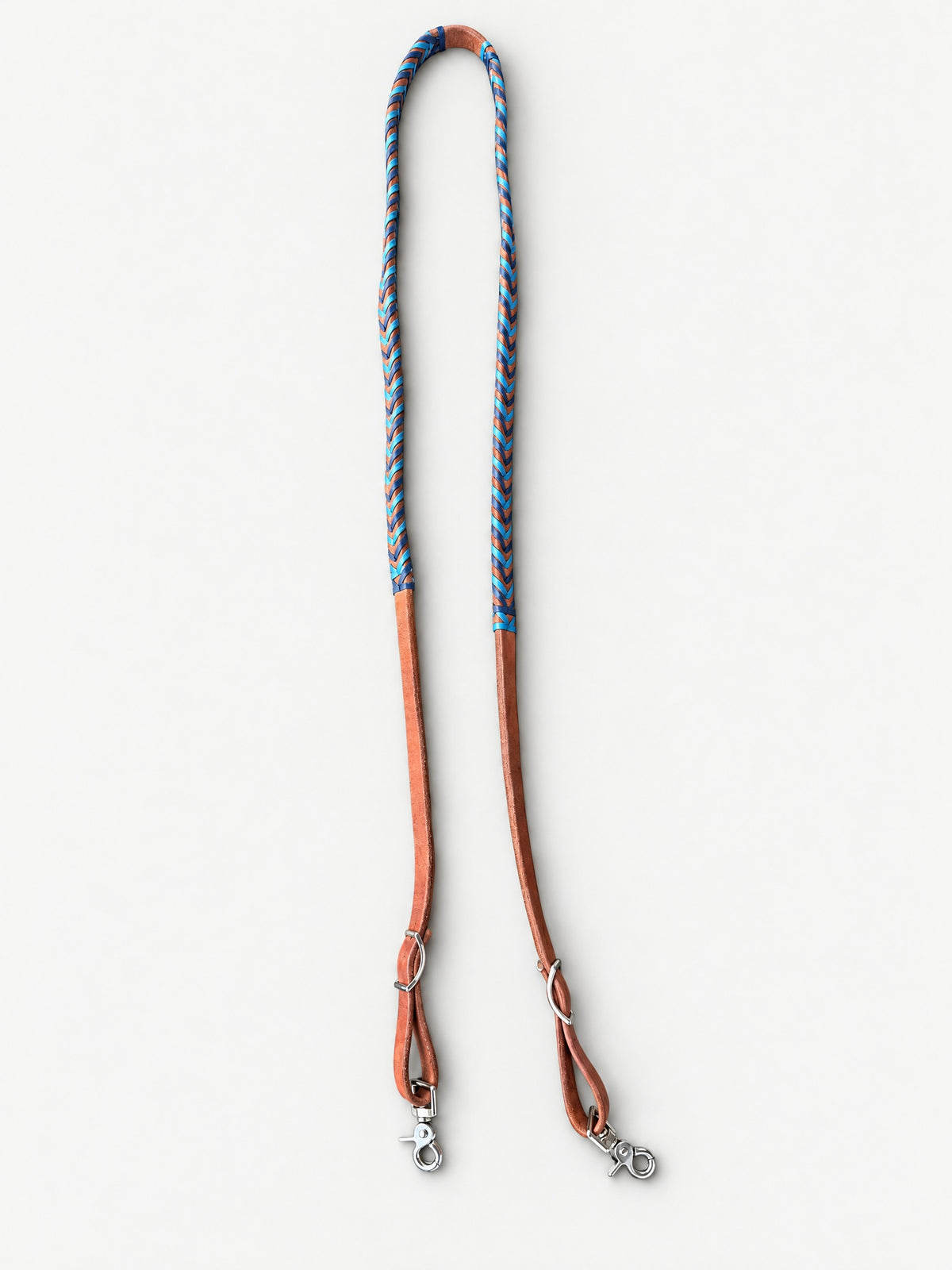 Blue, Turquoise & Orange double-laced leather reins — full set