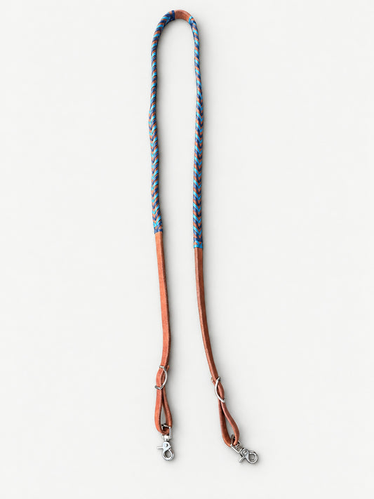Blue, Turquoise & Orange double-laced leather reins — full set