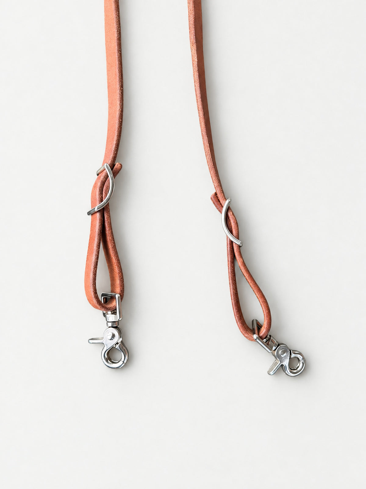Blue, Turquoise & Orange double-laced leather reins — attachment fittings
