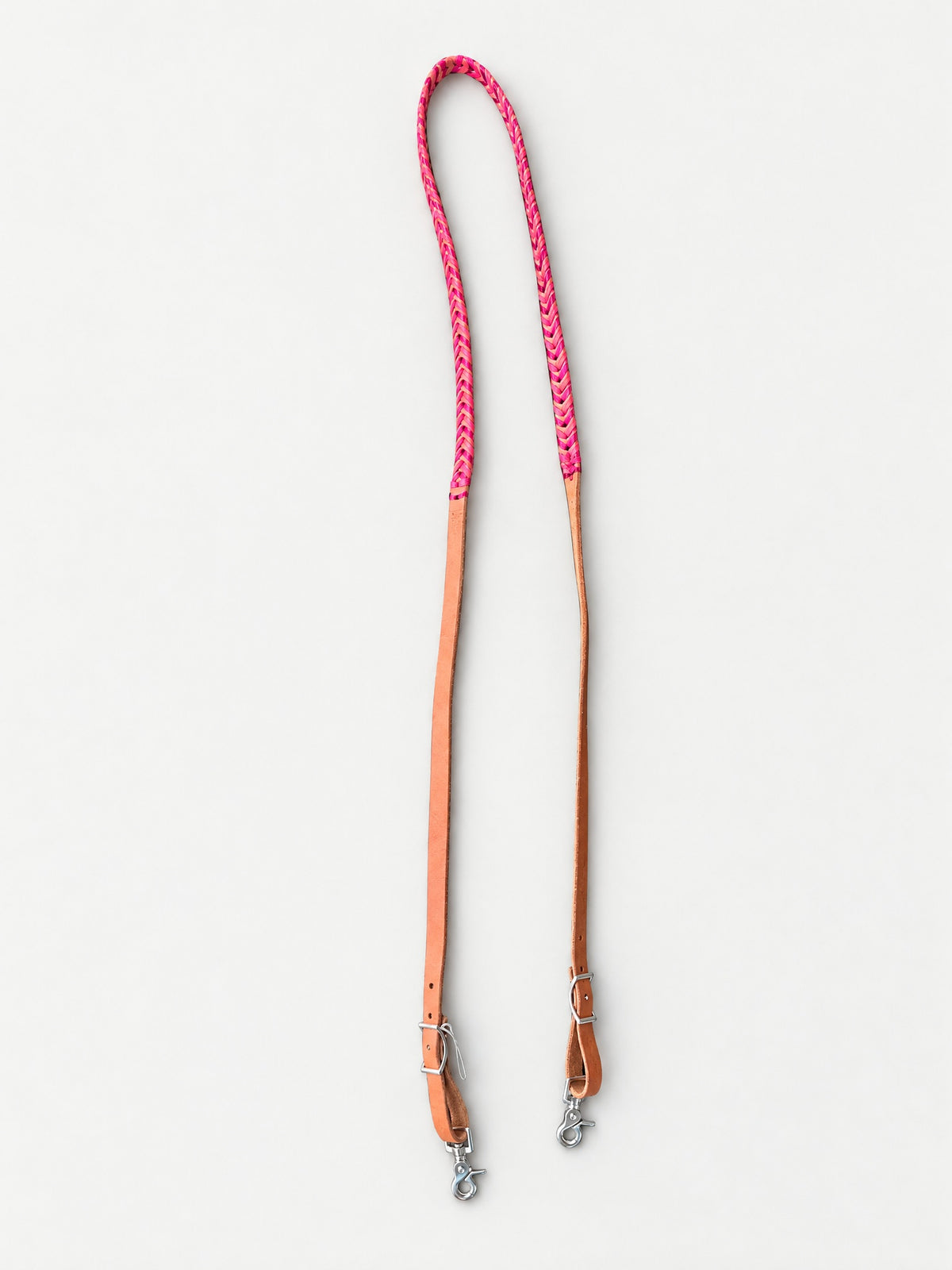 Tan & Hot Pink double-laced leather reins — full set