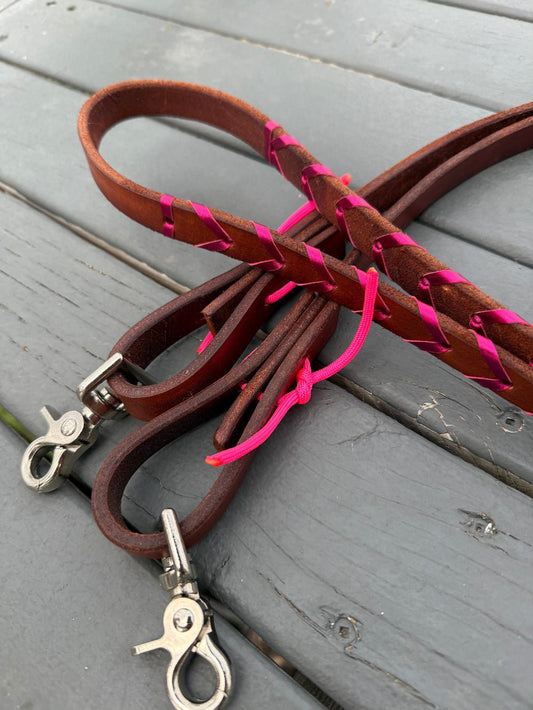 Herman Oak Leather Reins – Tan with Custom Kangaroo Lacing by bar3H Equine – Custom Western Tack Australia