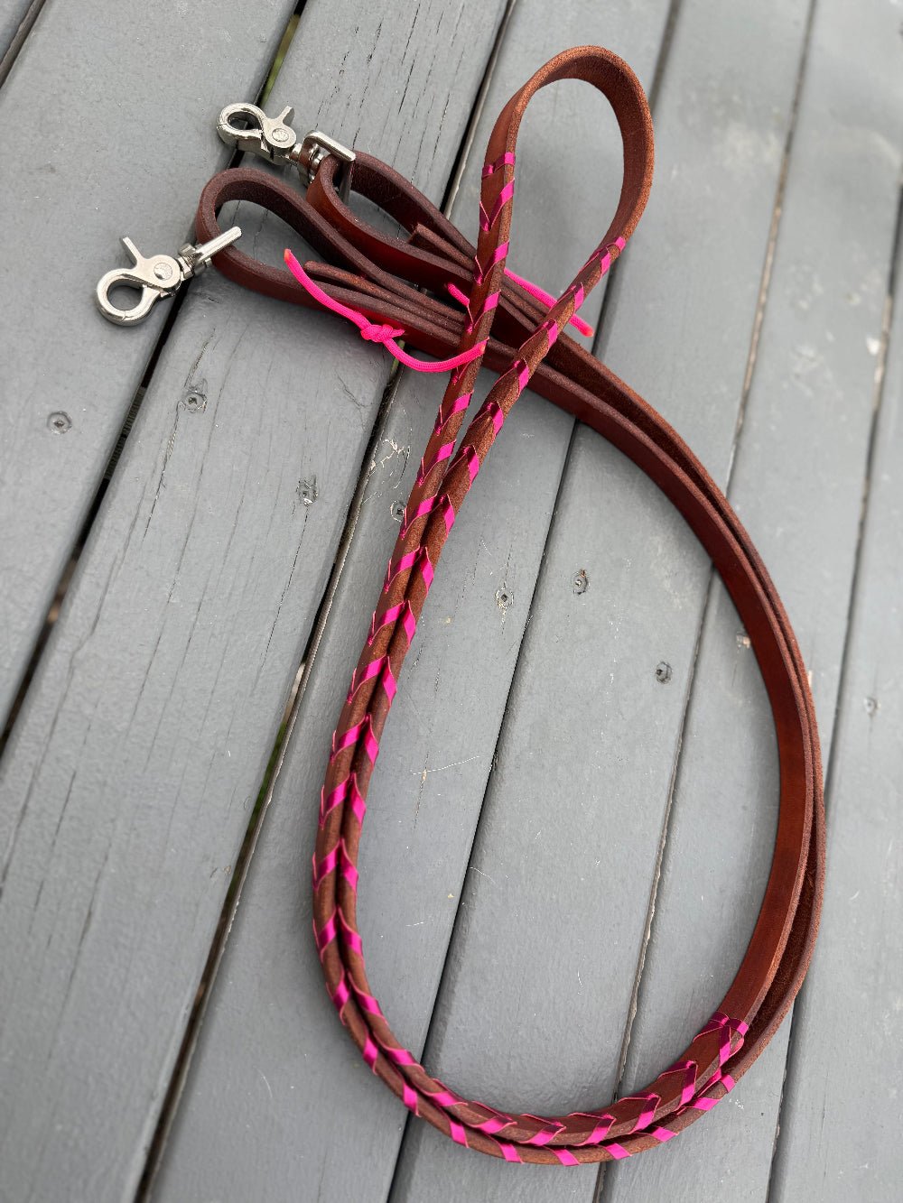 Herman Oak Leather Reins – Tan with Custom Kangaroo Lacing by bar3H Equine – Custom Western Tack Australia