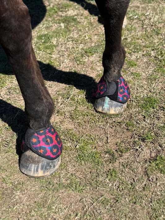 Leopard Print Bell Boots – Breathable Overreach Protection by bar3H Equine – Custom Western Tack Australia
