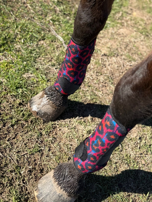 Leopard Print Splint Boots – Breathable Horse Leg Protection by bar3H Equine – Custom Western Tack Australia