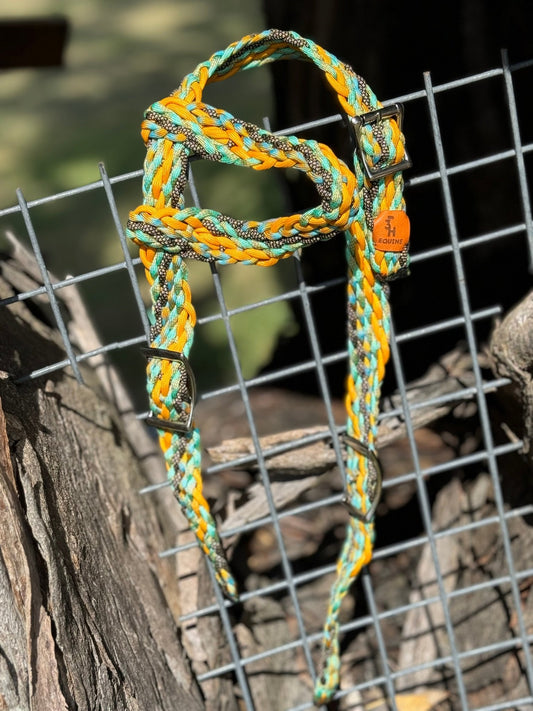 Teal & Gold Braided One Ear Bridle by bar3H Equine – Custom Western Tack Australia