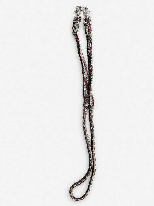 Burgundy, Green & White handbraided barrel reins — full set