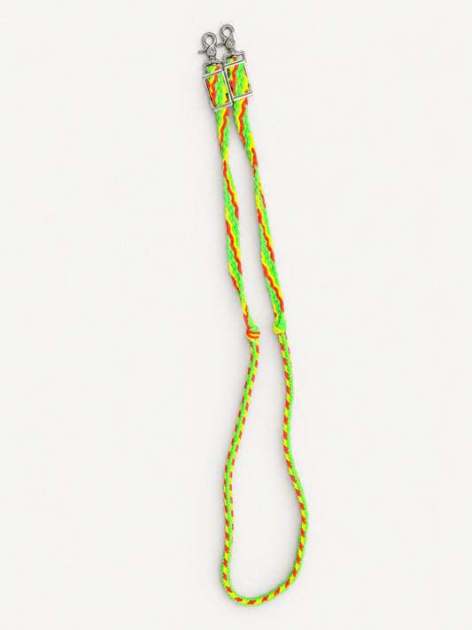 Neon Green, Yellow & Red handbraided barrel reins — full set