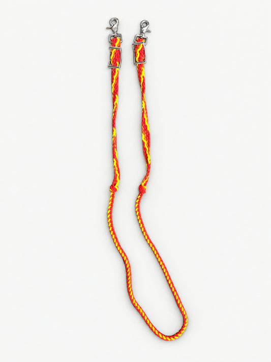 Neon Orange, Pink & Yellow handbraided barrel reins — full set