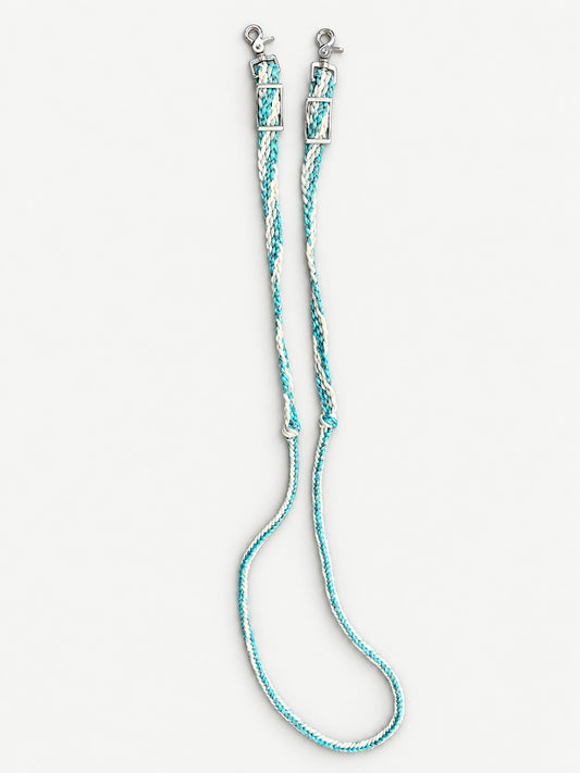 Pattern Turquoise, White & Grey handbraided barrel reins — full set