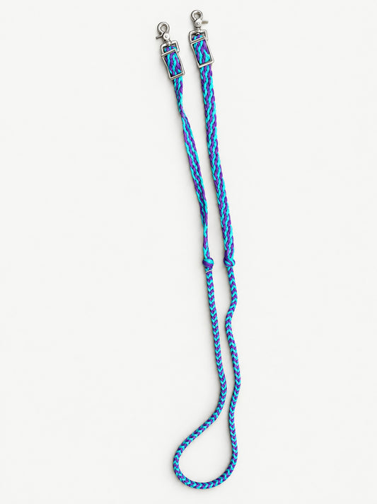 Turquoise & Purple handbraided barrel reins — full set