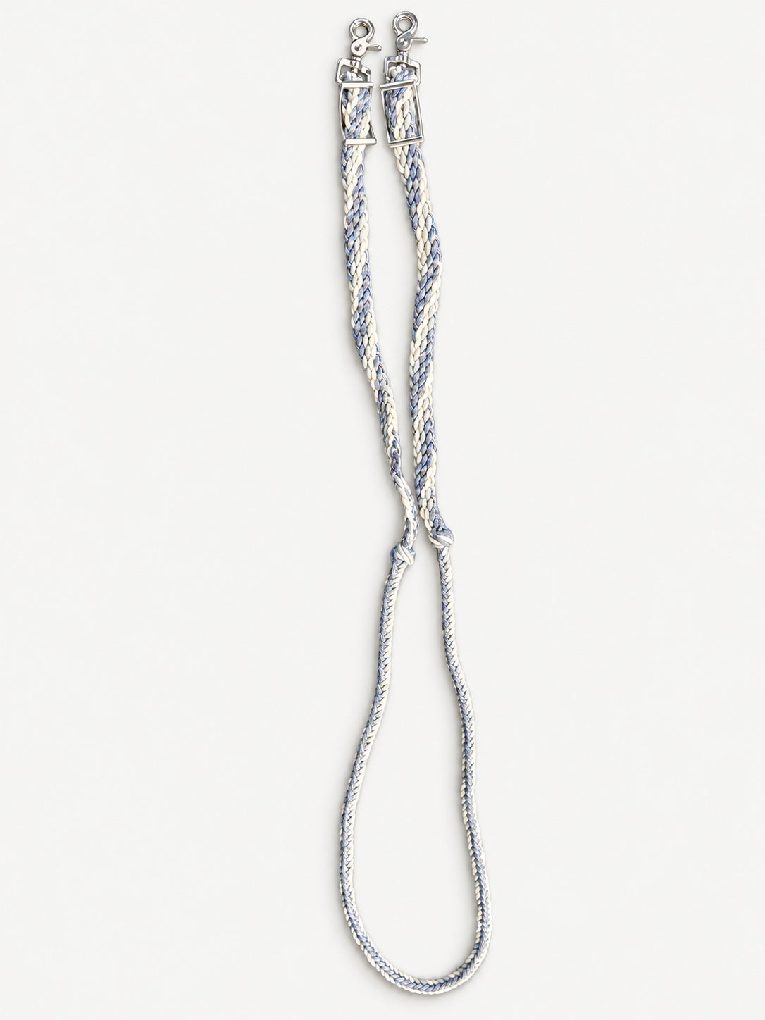 White, Grey & Blue handbraided barrel reins — full set